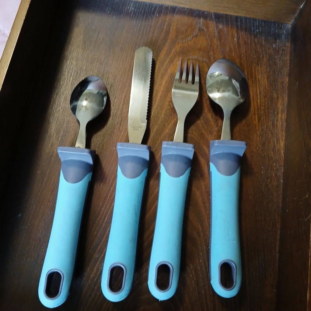 Adaptive Silverware Blue & Gray Weighted Cutlery Set for Dexterity Issues - Picture 2 of 4